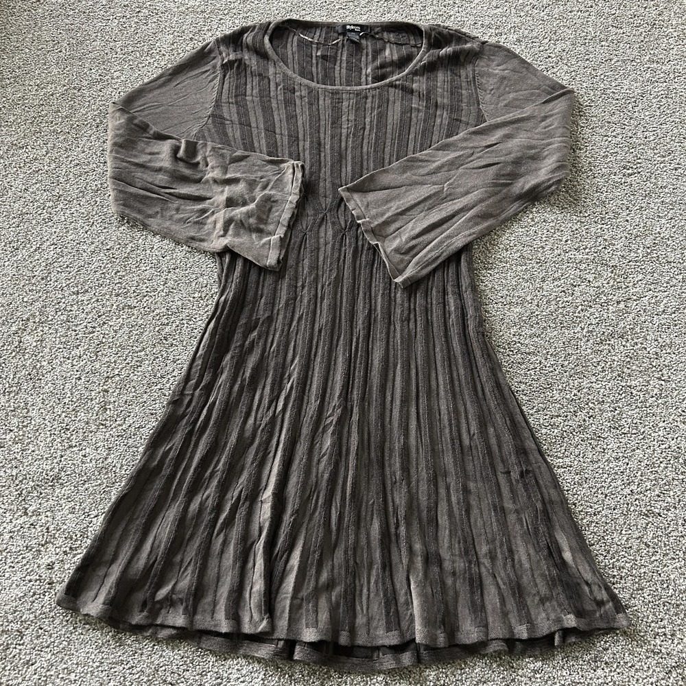Y2K Style&co. Dress Womens 2X Brown Bell Sleeve Pleated Ribbed Knit A Line Midi